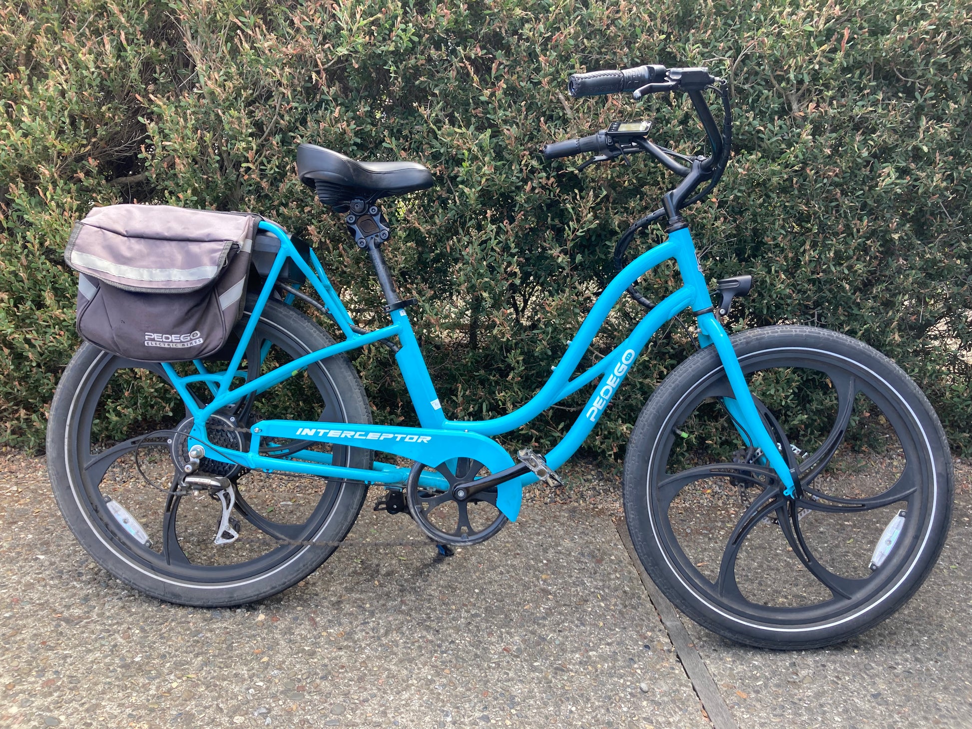 pedego step thru electric bicycle Interceptor 26" Step Thru Stephanie Blue MAG #1191, 749w, 17.5Ah – Big Sur Adventures